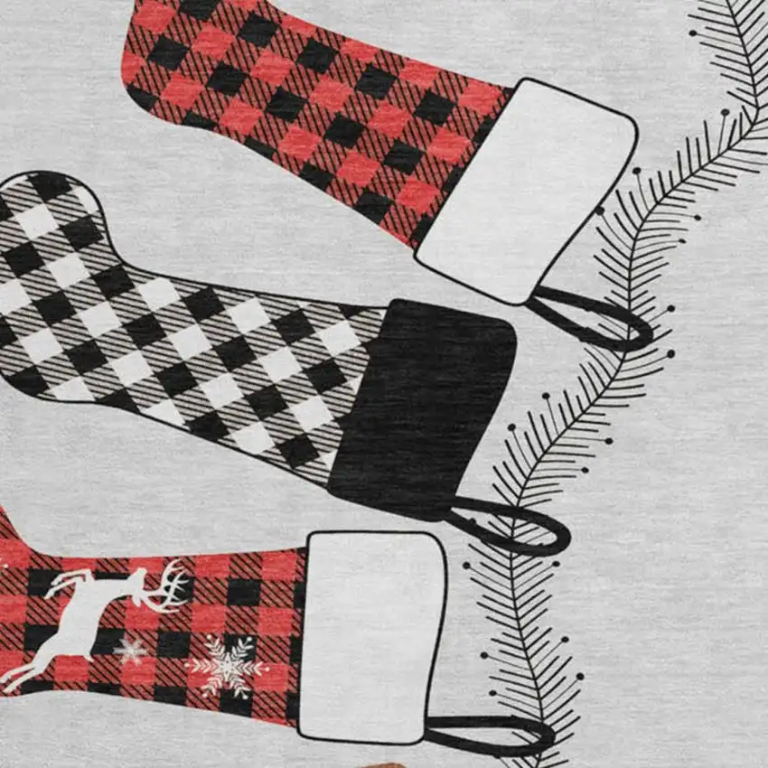 8' Gray Red And Green Geometric Washable Round Rug With UV Protection Photo 4