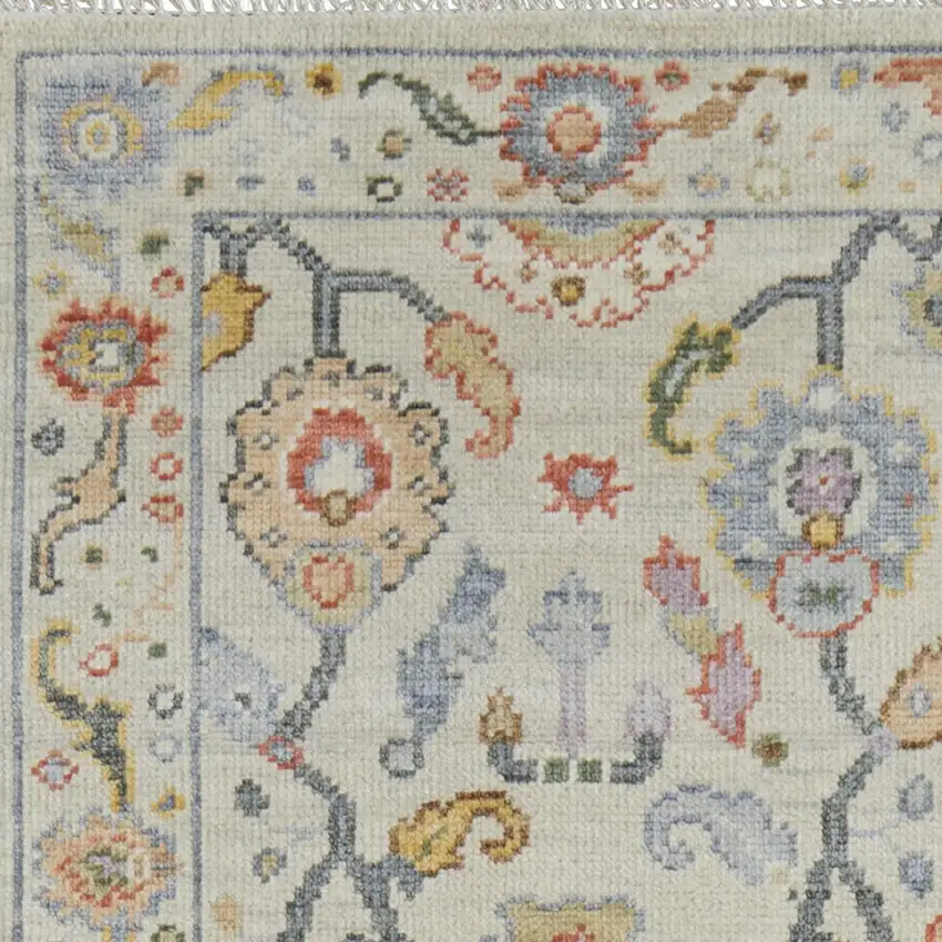 8' Gray Red and Yellow Wool Oriental Hand Knotted Runner Rug With Fringe Photo 6