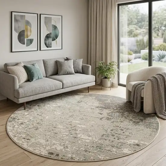 8' Gray And Ivory Abstract Round Rug Photo 1