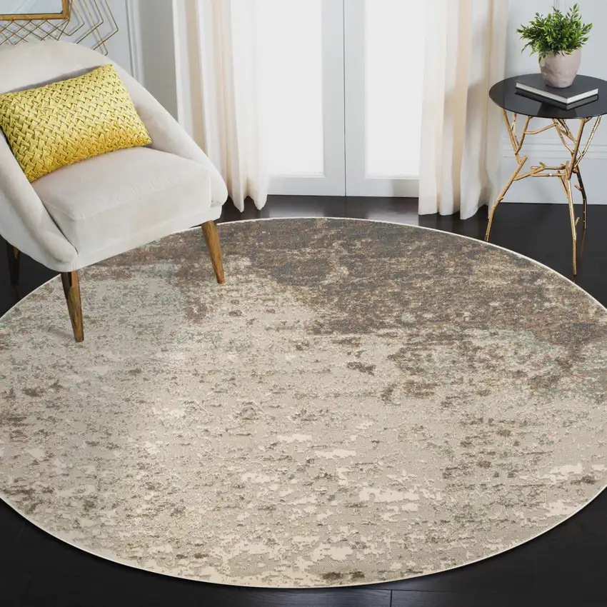 8' Gray Round Abstract Power Loom Area Rug Photo 5