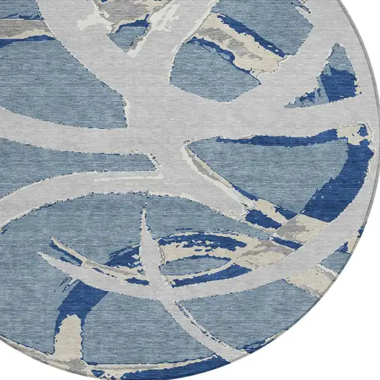 8' Gray Round Abstract Washable Indoor Outdoor Area Rug Photo 4