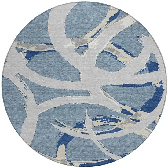 8' Gray Round Abstract Washable Indoor Outdoor Area Rug Photo 6