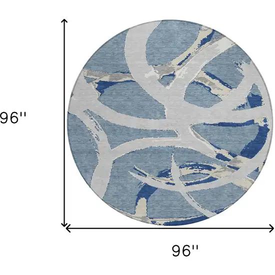 8' Gray Round Abstract Washable Indoor Outdoor Area Rug Photo 3