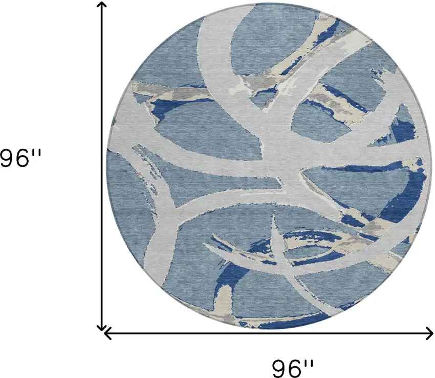 8' Gray Round Abstract Washable Indoor Outdoor Area Rug Photo 3