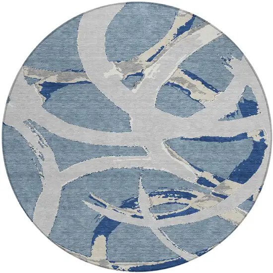 8' Gray Round Abstract Washable Indoor Outdoor Area Rug Photo 2