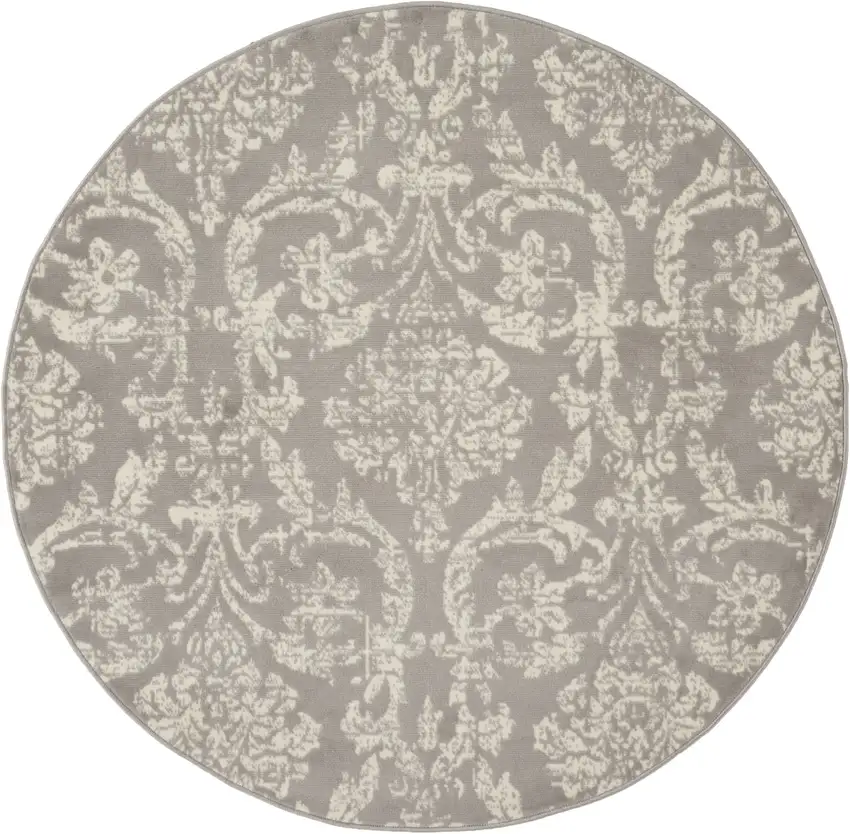 5' Gray Round Damask Power Loom Area Rug Photo 1