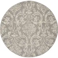 Photo of 5' Gray Round Damask Power Loom Area Rug