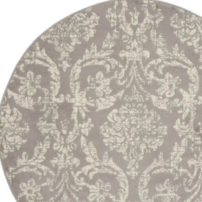 5' Gray Round Damask Power Loom Area Rug Photo 3