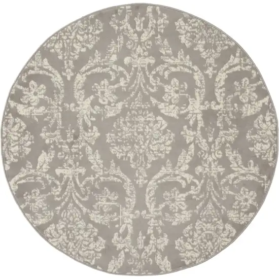 5' Gray Round Damask Power Loom Area Rug Photo 4