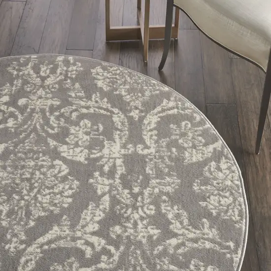 5' Gray Round Damask Power Loom Area Rug Photo 6