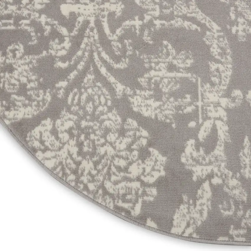5' Gray Round Damask Power Loom Area Rug Photo 9