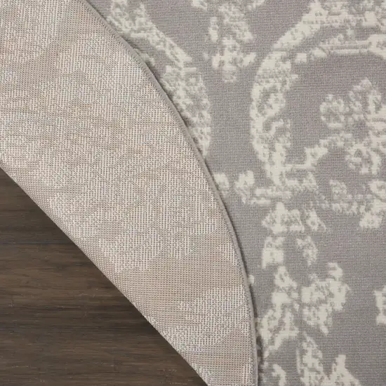 5' Gray Round Damask Power Loom Area Rug Photo 7