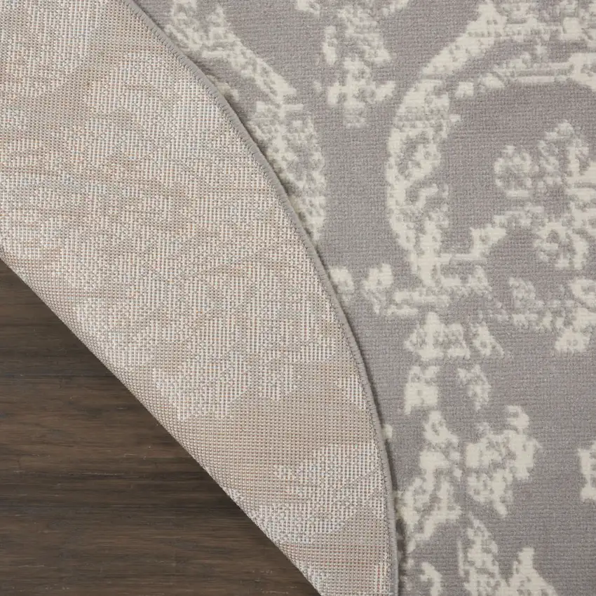 5' Gray Round Damask Power Loom Area Rug Photo 7
