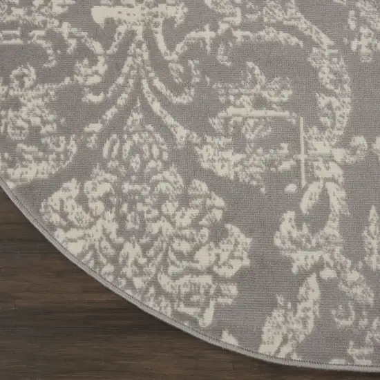 5' Gray Round Damask Power Loom Area Rug Photo 8