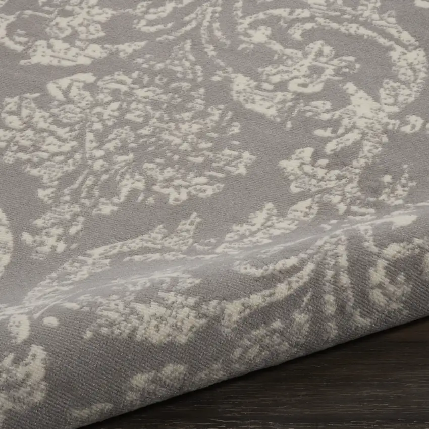 5' Gray Round Damask Power Loom Area Rug Photo 9