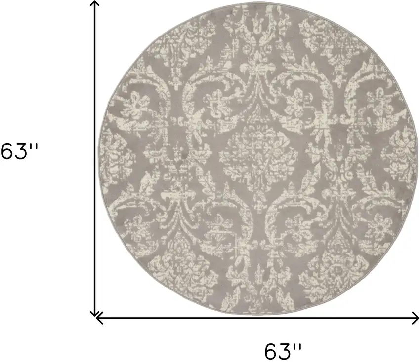 5' Gray Round Damask Power Loom Area Rug Photo 6