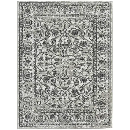 8' Gray Round Floral Power Loom Area Rug With Fringe Photo 1