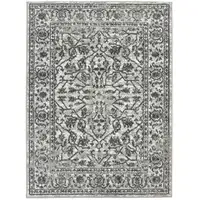 Photo of 8' Gray Round Floral Power Loom Area Rug With Fringe