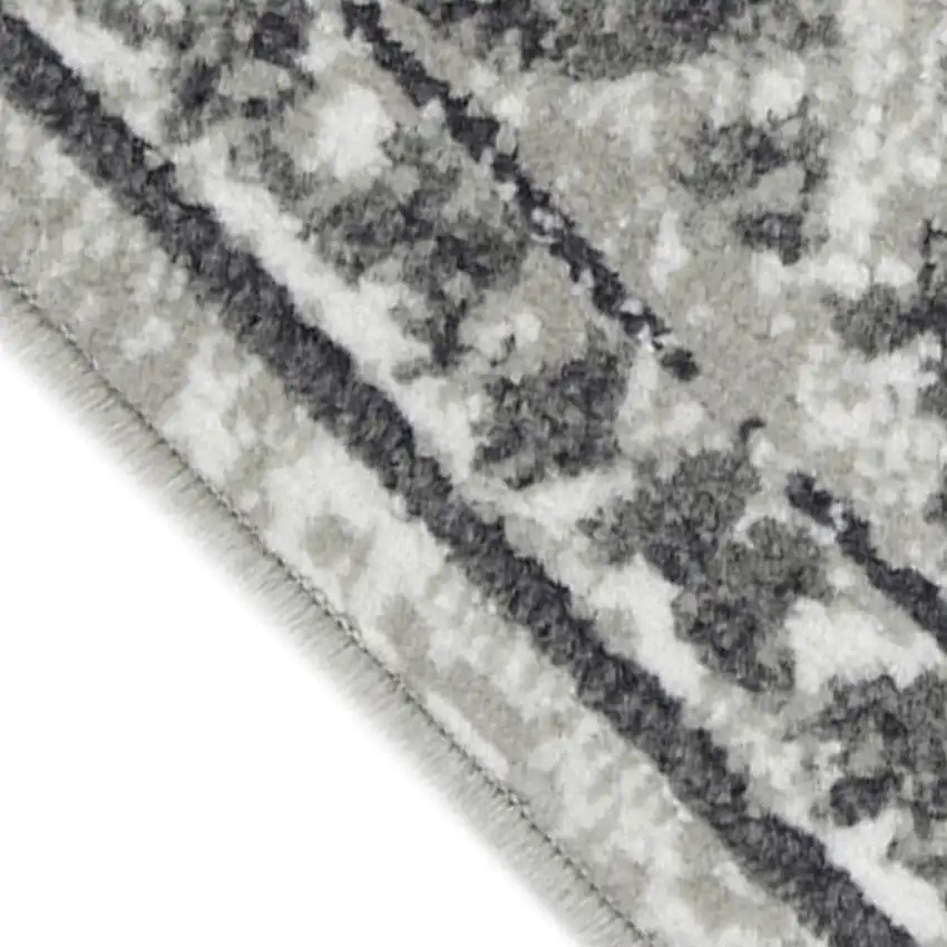 8' Gray and Dark Gray Floral Power Loom Round Rug Photo 2