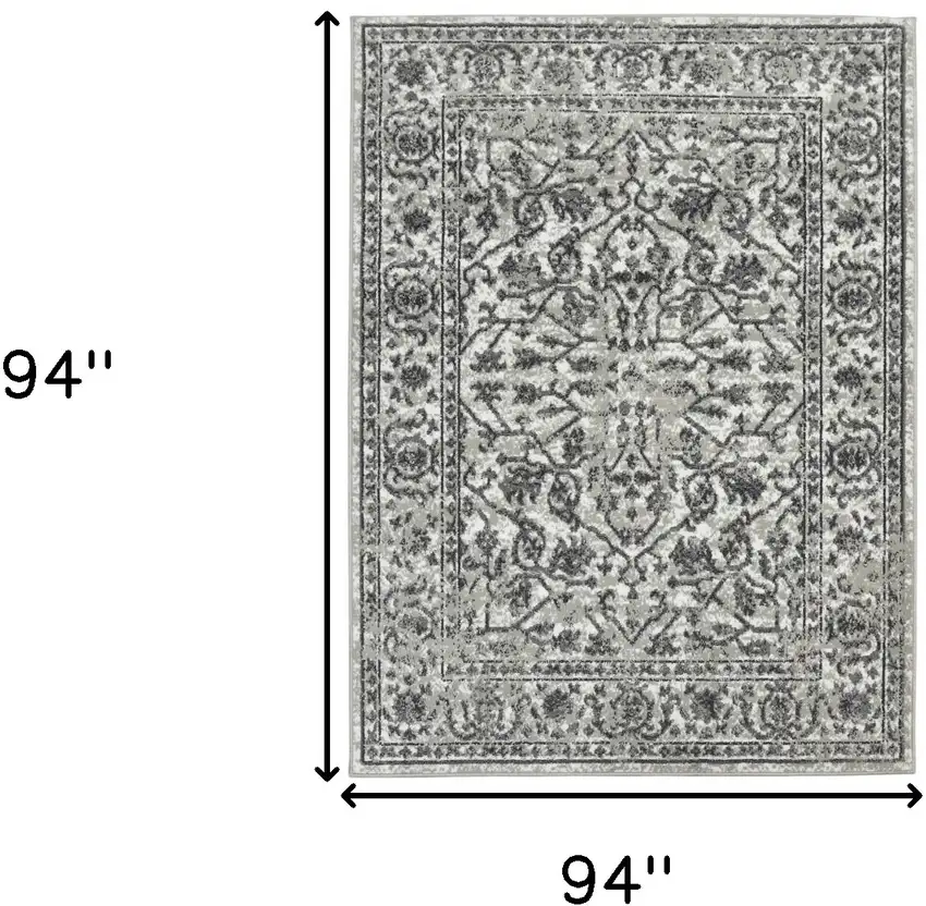8' Gray Round Floral Power Loom Area Rug With Fringe Photo 4