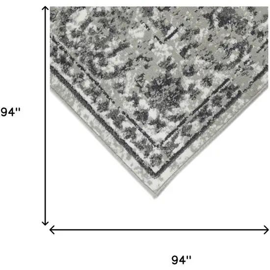 8' Gray and Dark Gray Floral Power Loom Round Rug Photo 4