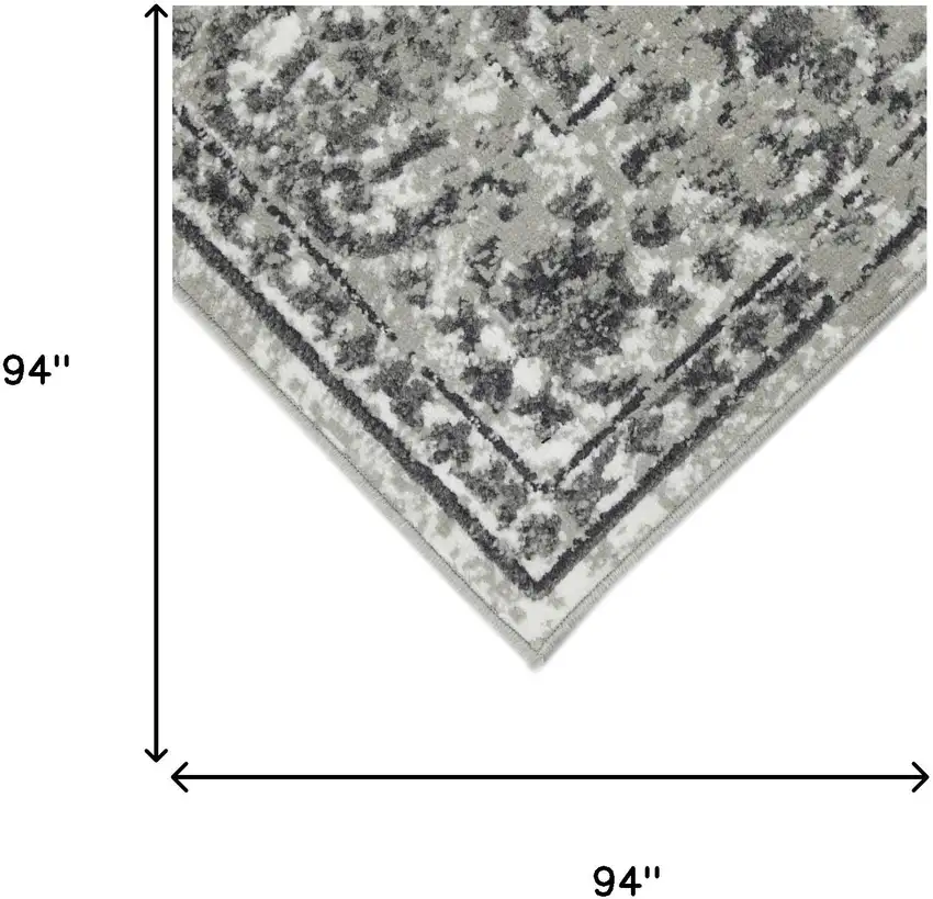 8' Gray and Dark Gray Floral Power Loom Round Rug Photo 4