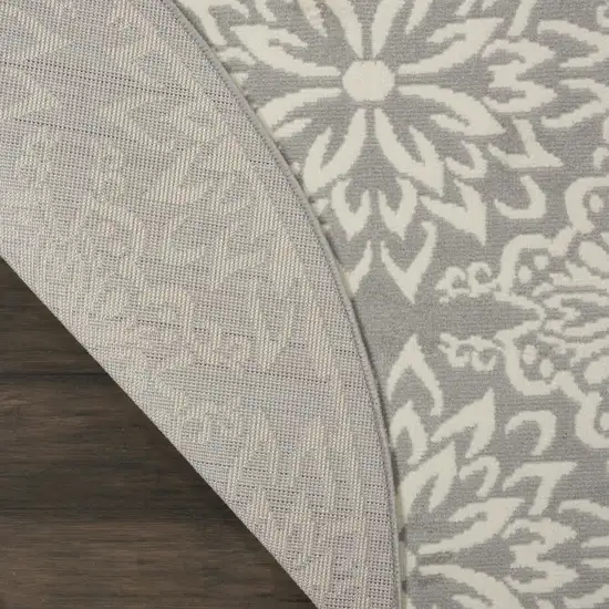 8' Gray Round Floral Power Loom Area Rug Photo 8