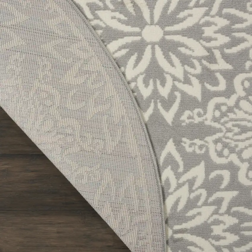 8' Gray Round Floral Power Loom Area Rug Photo 8