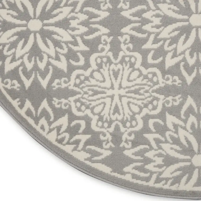 8' Gray Round Floral Power Loom Area Rug Photo 7