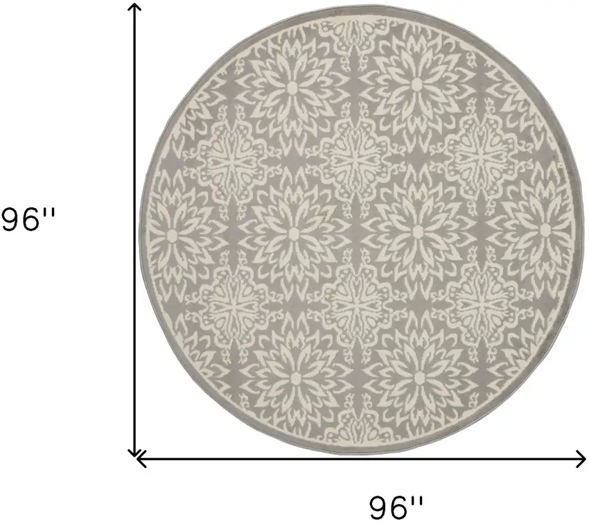 8' Gray Round Floral Power Loom Area Rug Photo 8