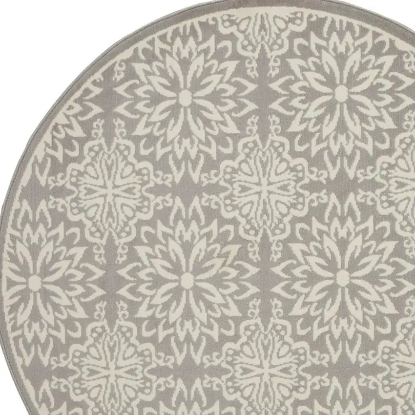 8' Gray Round Floral Power Loom Area Rug Photo 3