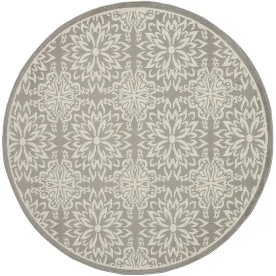 8' Gray Round Floral Power Loom Area Rug Photo 4