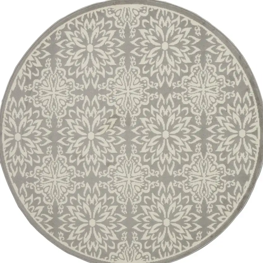 5' Gray Round Floral Power Loom Area Rug Photo 4