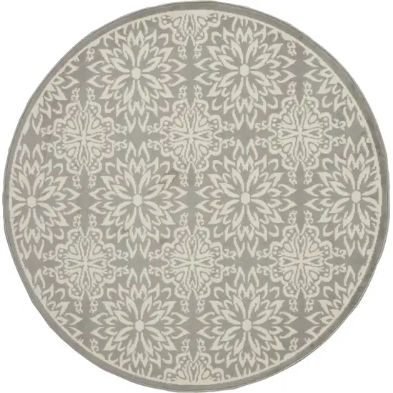 5' Gray Round Floral Power Loom Area Rug Photo 4