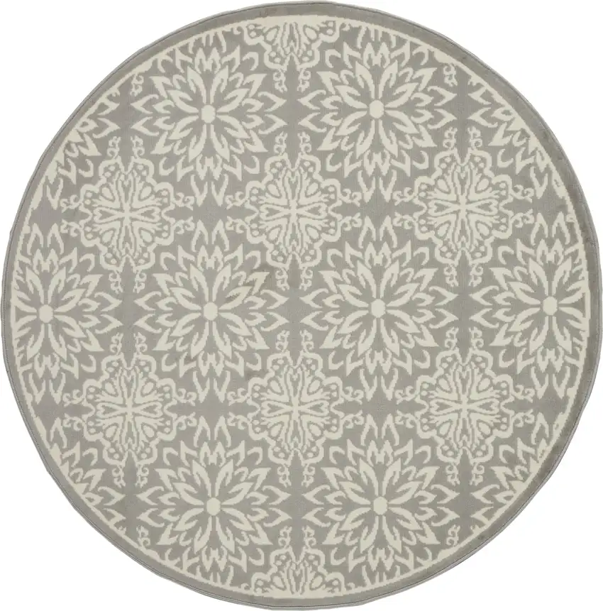 5' Gray Round Floral Power Loom Area Rug Photo 4