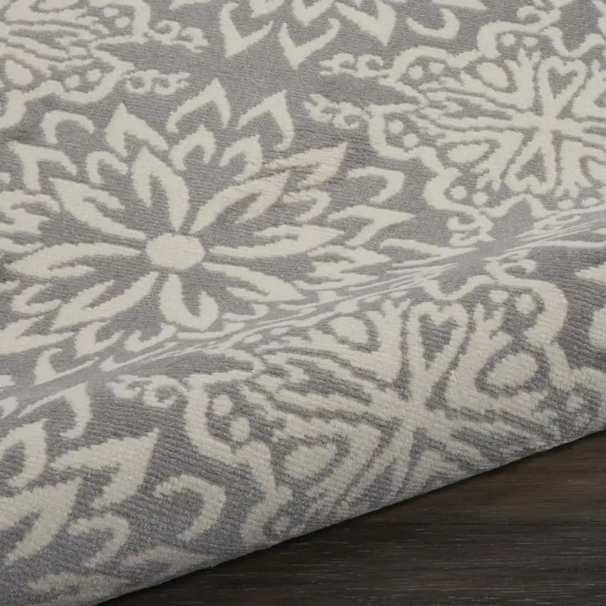 5' Gray Round Floral Power Loom Area Rug Photo 9