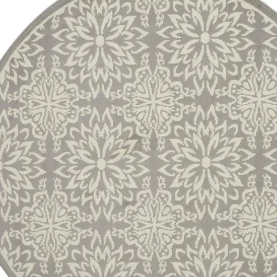 5' Gray Round Floral Power Loom Area Rug Photo 3