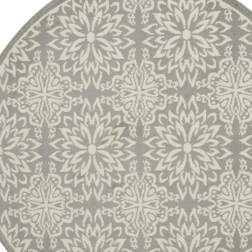 5' Gray Round Floral Power Loom Area Rug Photo 3