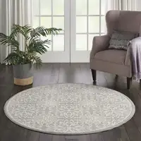 Photo of 5' Gray Round Floral Power Loom Area Rug