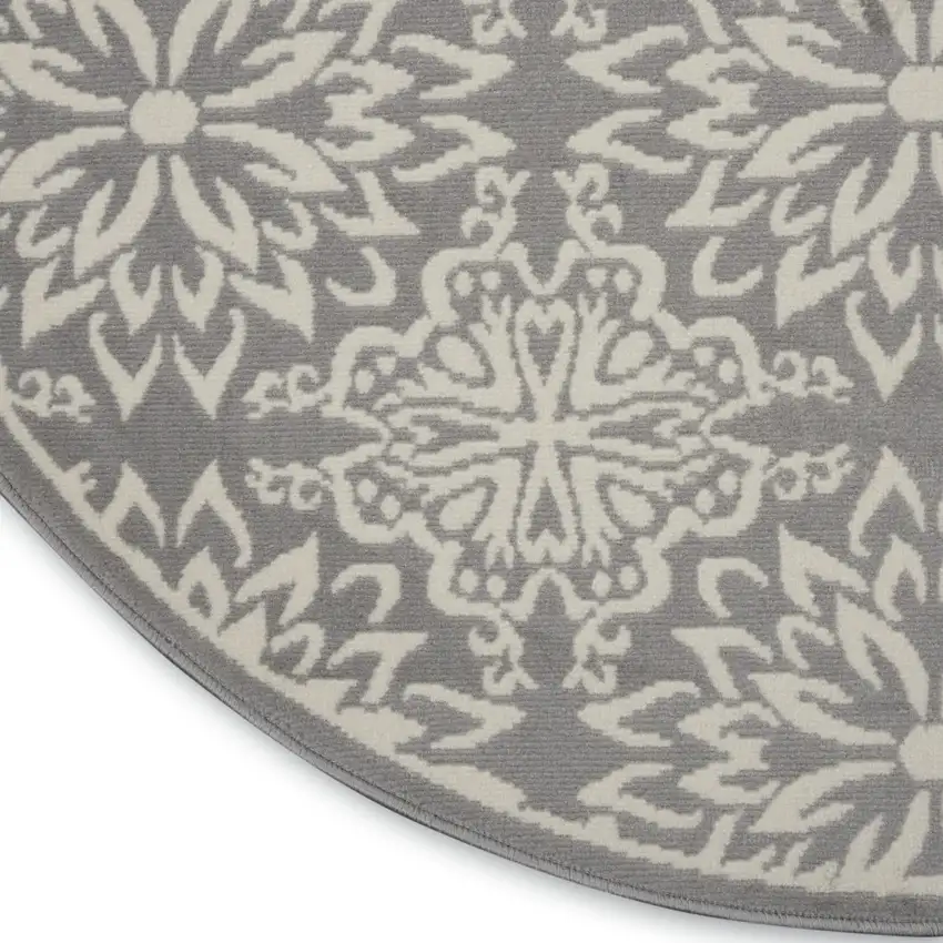 5' Gray Round Floral Power Loom Area Rug Photo 9