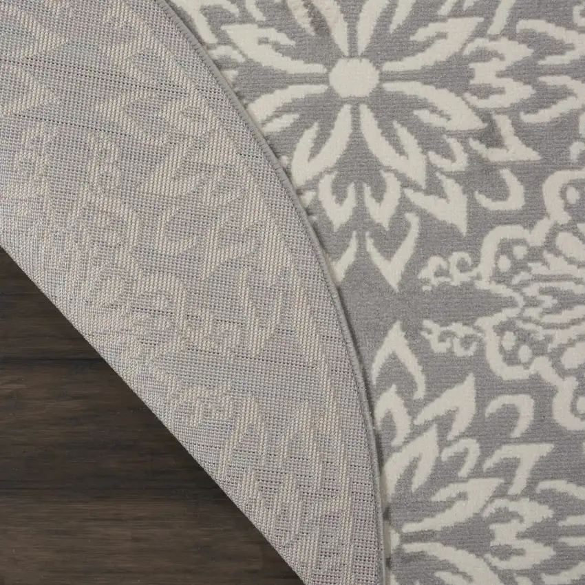 5' Gray Round Floral Power Loom Area Rug Photo 7