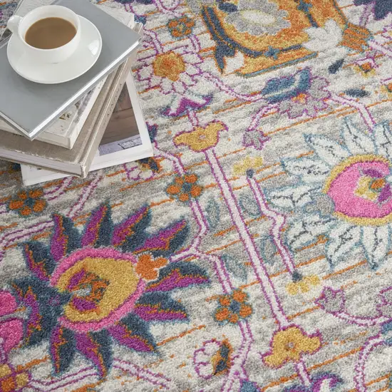 8' Gray Round Floral Power Loom Area Rug Photo 9