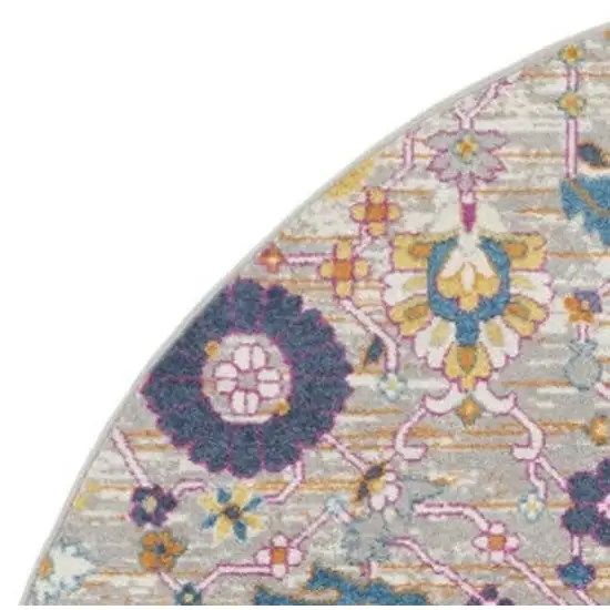 8' Gray Round Floral Power Loom Area Rug Photo 3