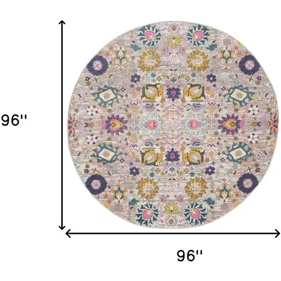 8' Gray Round Floral Power Loom Area Rug Photo 3