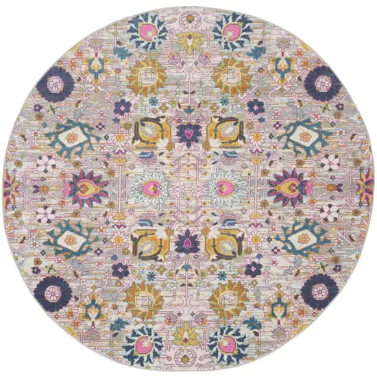 5' Gray Round Floral Power Loom Area Rug Photo 8