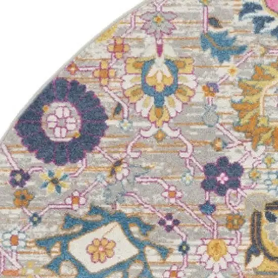 5' Gray Round Floral Power Loom Area Rug Photo 3