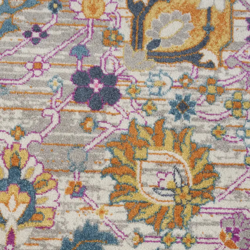 5' Gray Round Floral Power Loom Area Rug Photo 4