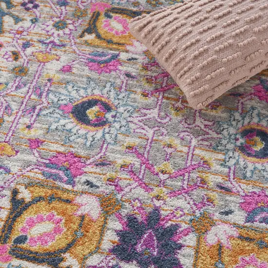 5' Gray Round Floral Power Loom Area Rug Photo 9