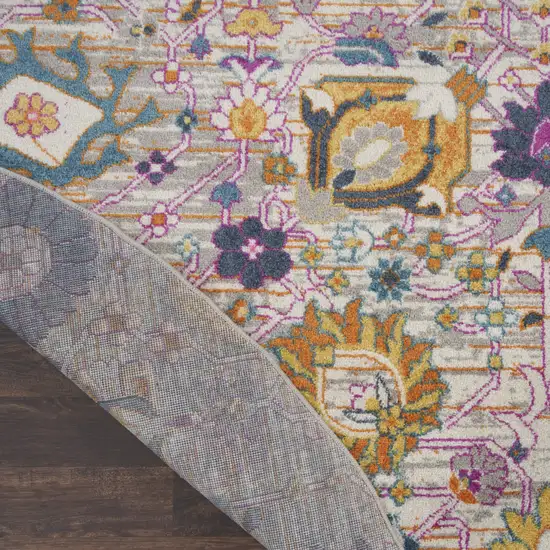 4' Gray Round Floral Power Loom Area Rug Photo 9