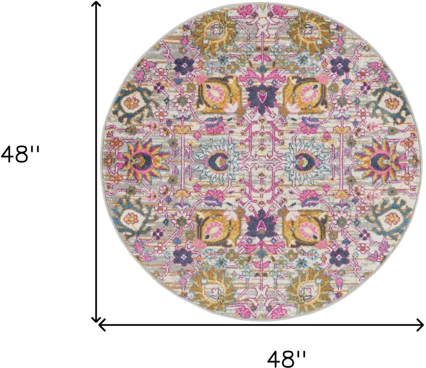 4' Gray Round Floral Power Loom Area Rug Photo 3